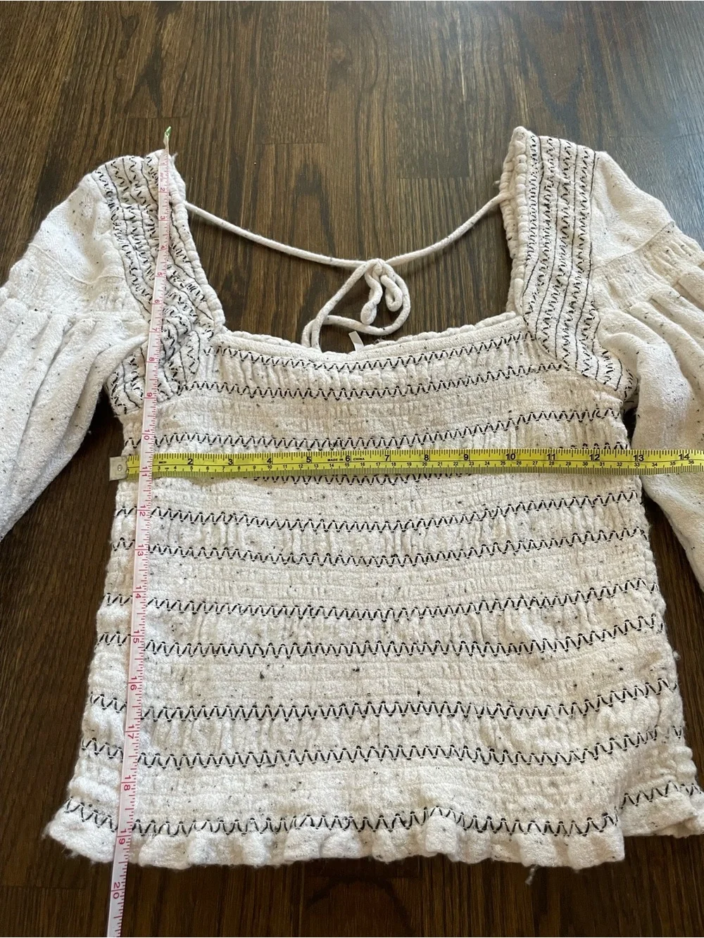 Free People Cream Smocked Square-Neck Peasant Top